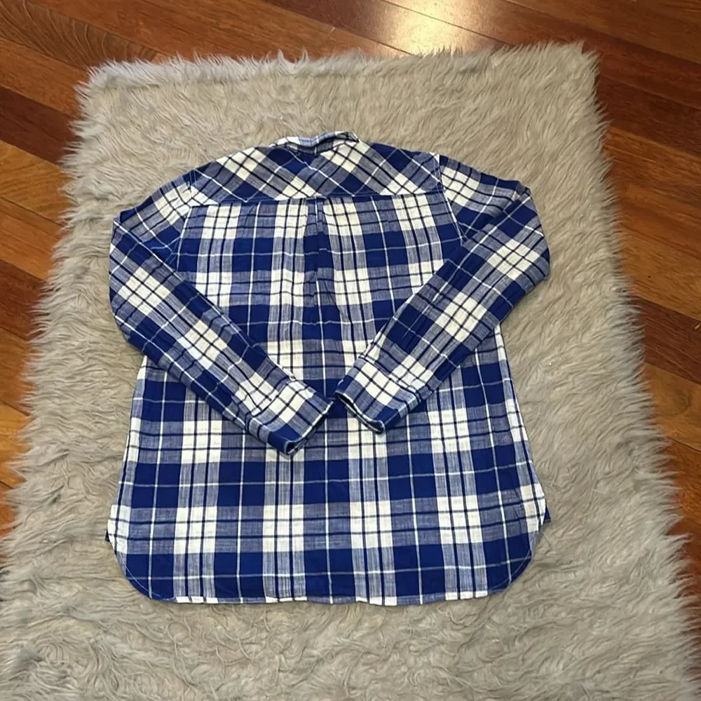 Jcrew‎ women’s blue and white cotton plaid quarter button tunic